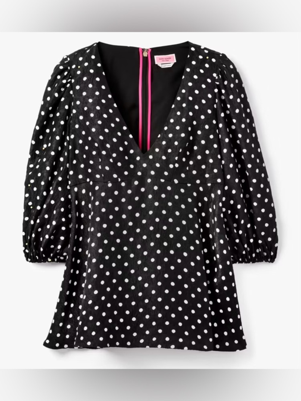 Kate Spade Harmony Dot Cloqué Black & White V- Neck Top Size 0